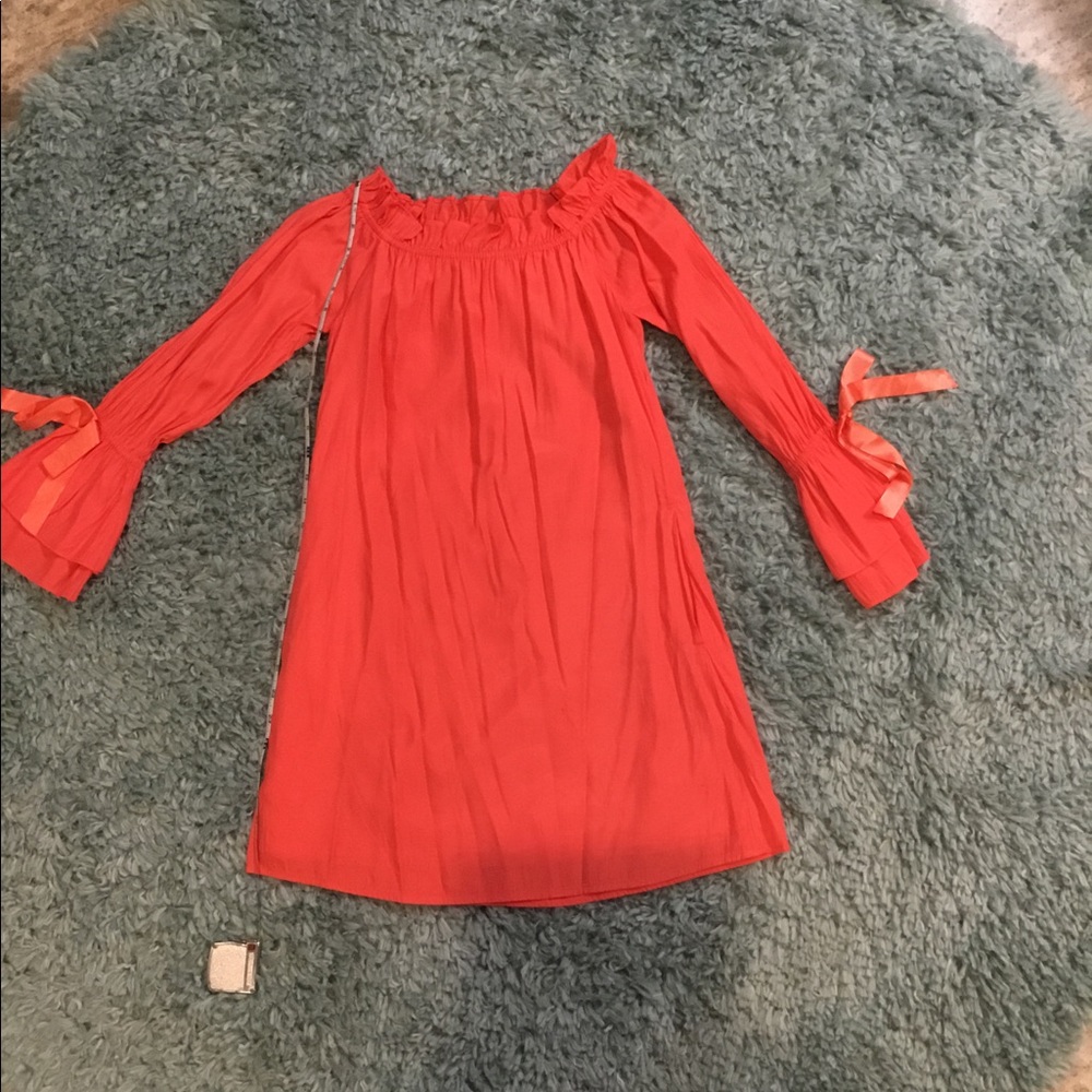 Coral off the shoulder mini dress